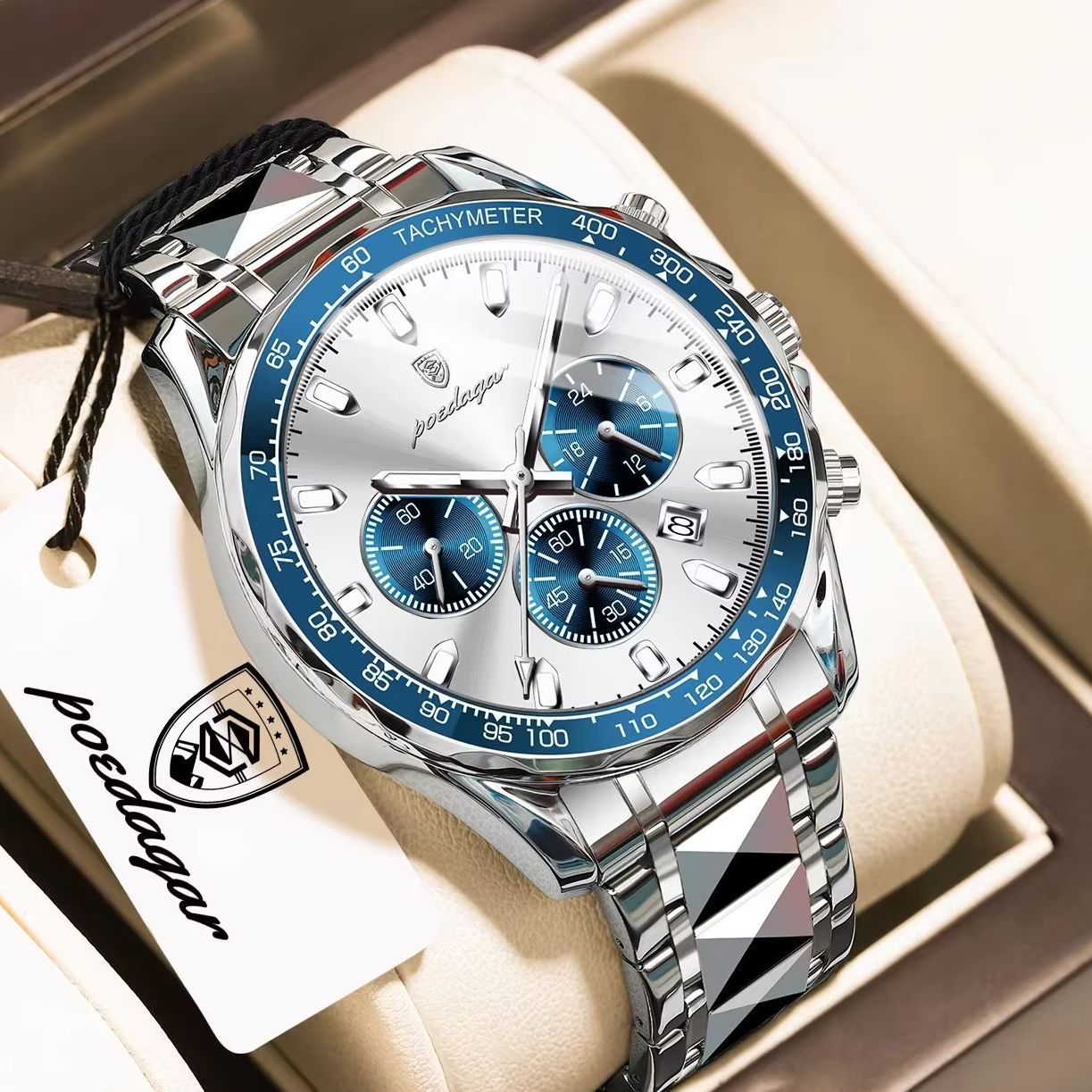 Luxury Watch White - ساعة رجالية فاخرة من POEDAGAR مضيئة