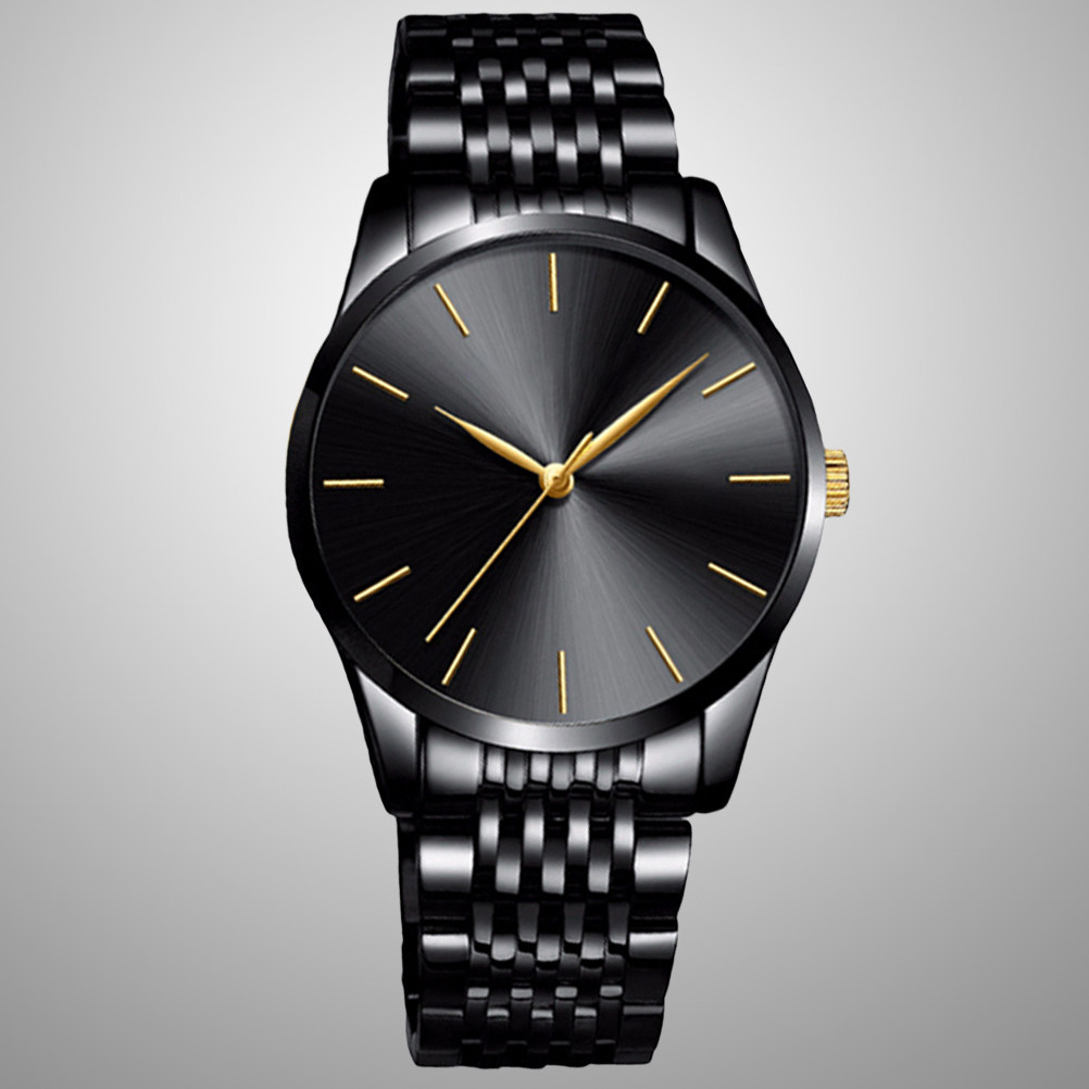 Luxury Watch White - ساعة رجالية كوارتز بحزام فولاذي أسود،