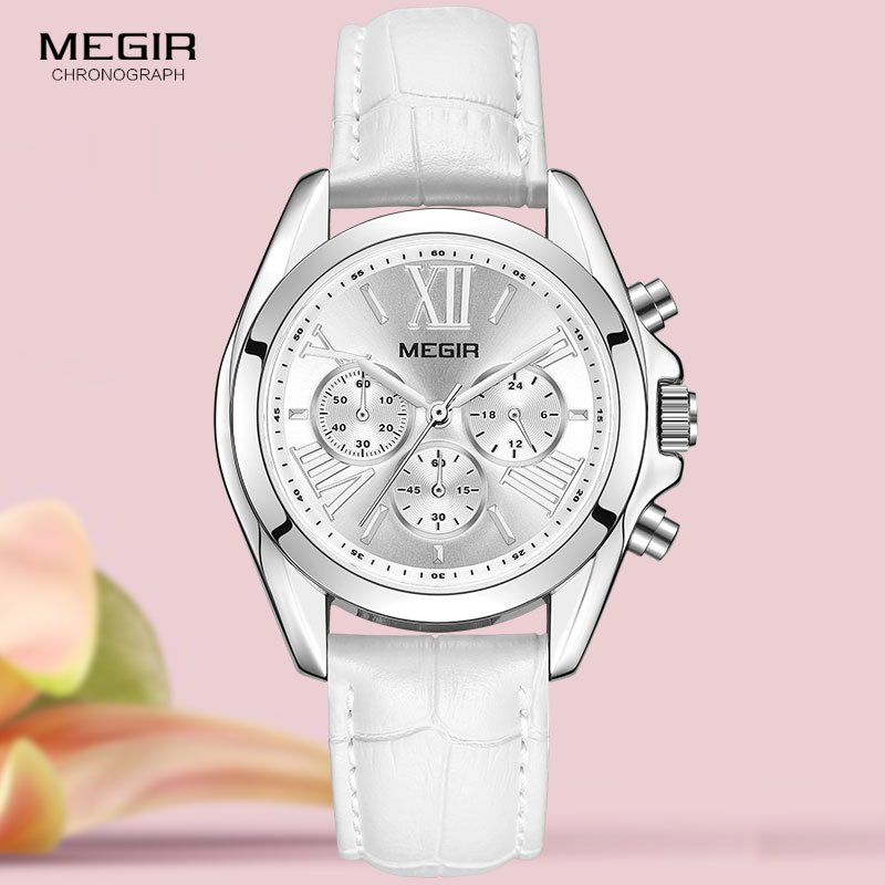 Luxury Watch White - Mejer2019-ساعة جلد فاخرة للنساء ، كرونوغراف