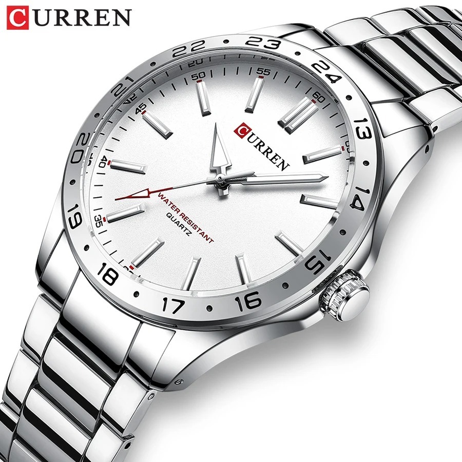 Luxury Watch White - ساعة يد رجالية كوارتز فضية بيضاء