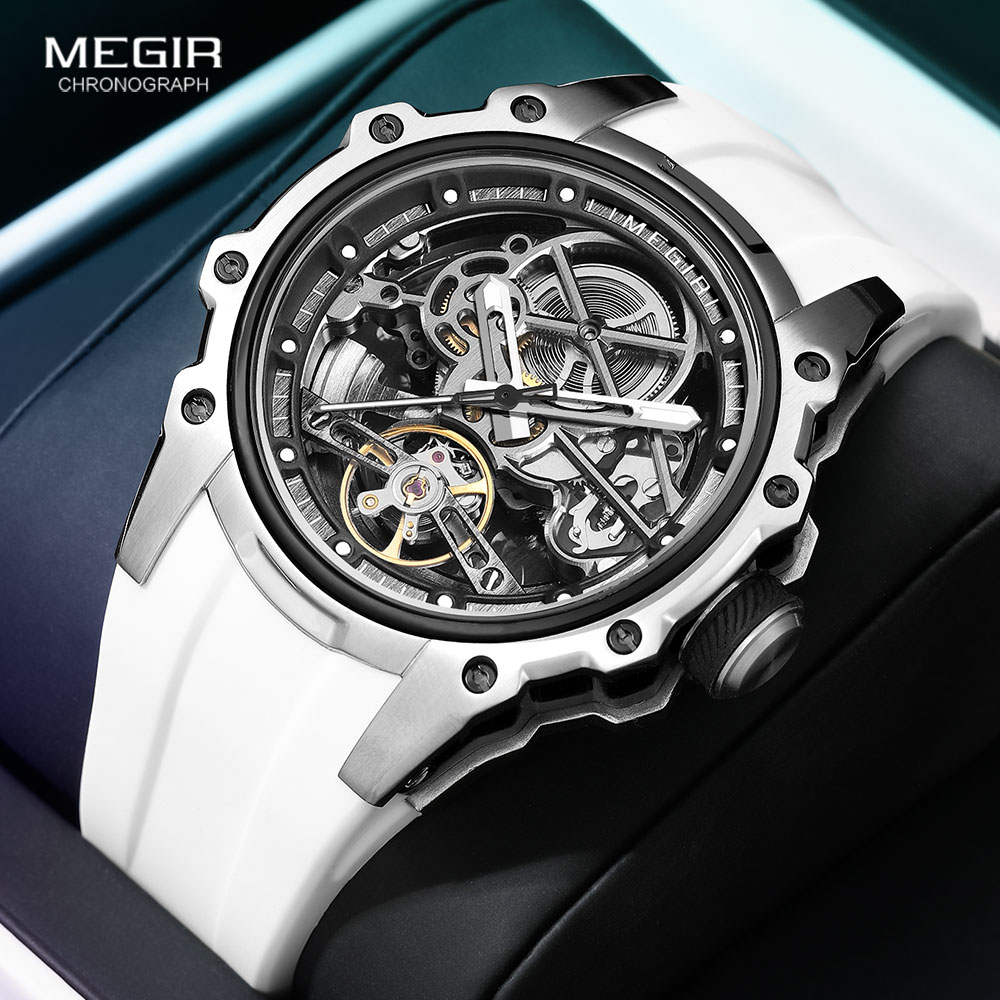 Luxury Watch White - ساعة ميجير الرياضية الأوتوماتيكية الميكانيكية للرجال،