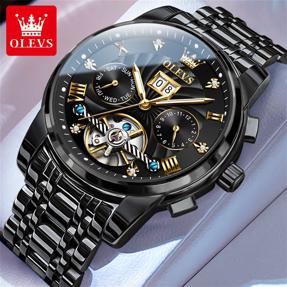 Open Heart Watch - ساعات OLEVS الكلاسيكية للرجال توربيون متعددة