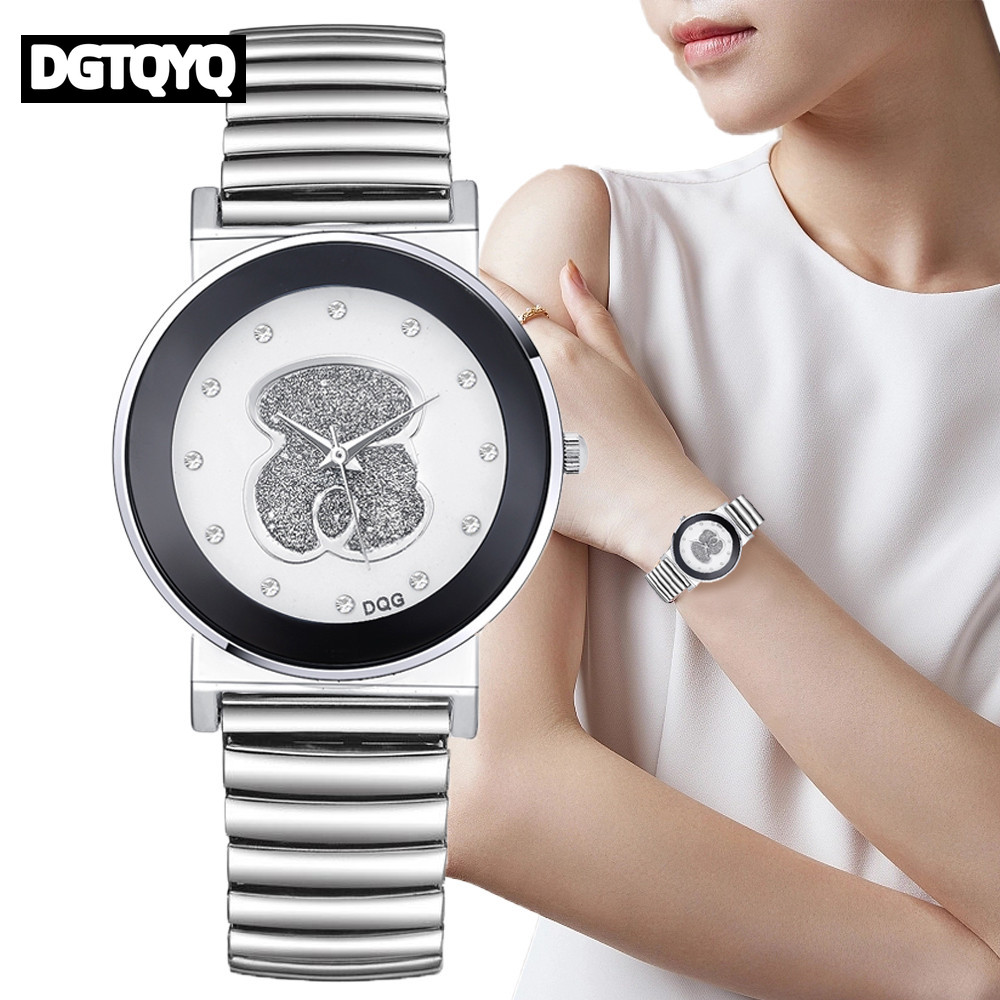 Luxury Watch White - السيدات الفاخرة أسود أبيض الدب الماس