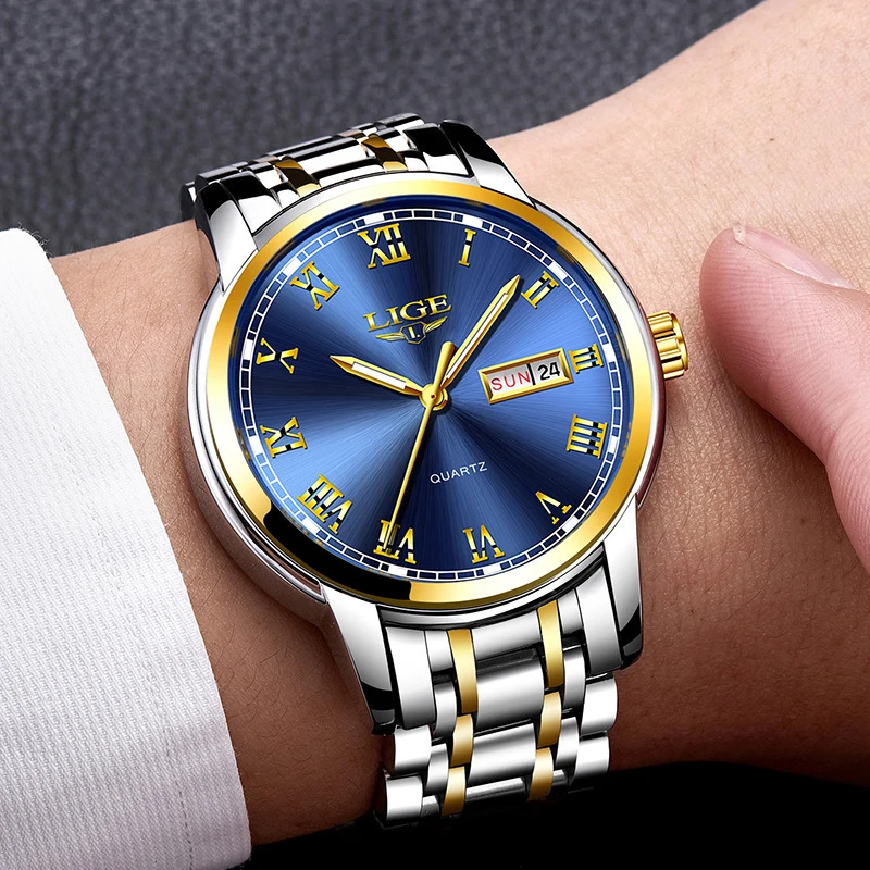 Luxury Watch Holder For Men - LIGE-Men ساعة كوارتز مقاومة للماء مع
