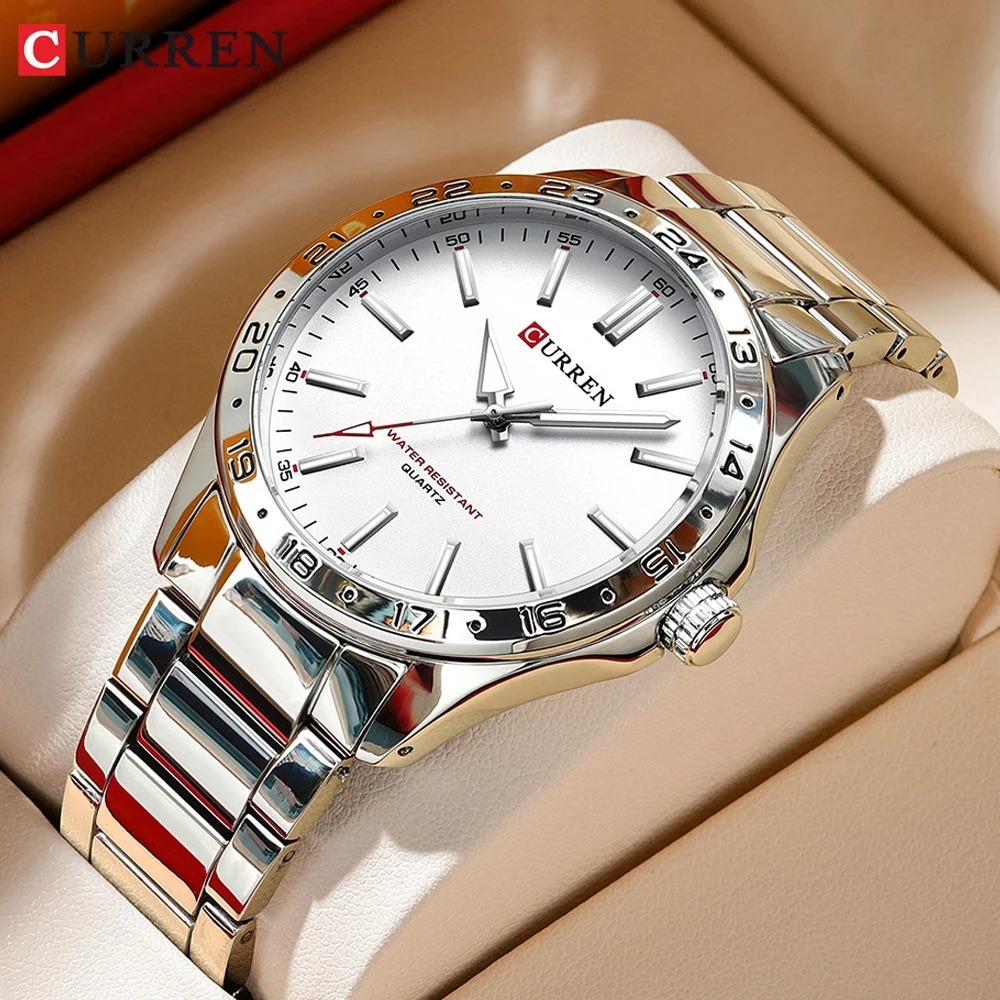 ساعة يد رجالية كوارتز فضية بيض - مراجعة Luxury Watch White وسعره